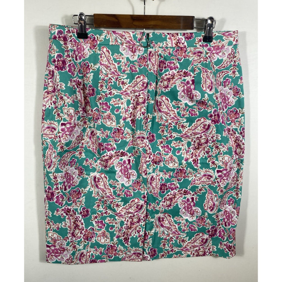 J Crew Pencil Skirt Sz 12 Mint Green Floral Paisley Preppy Tailored NEW Corpcore - Picture 8 of 14